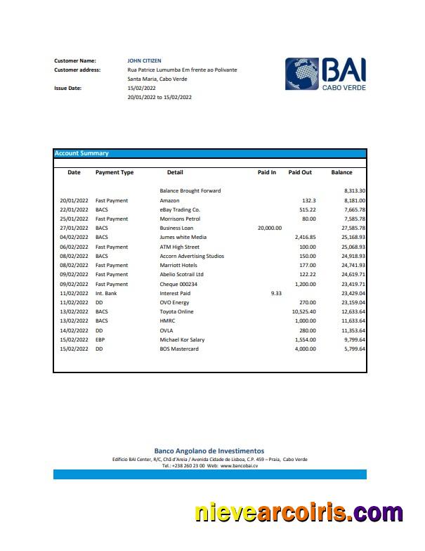 Cabo Verde Banco Africano de Investimentos bank statement Excel and PDF (AutoSum)